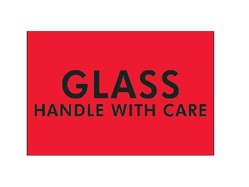 Glass Handle With Care Fluorescent Red Labels