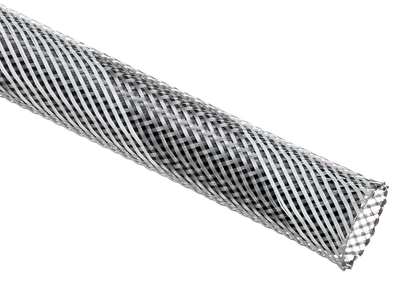 Techflex® Flexo® PET Expandable Braided Sleeving - 1/2 Inside Diameter -  25' Long Spool - Gray / White
