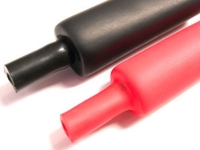 3-1 shrink ratio dual wall heat shrink tubing in black showing after shrinking in black and red color.