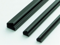 Various sizes of black cable raceways