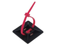 Black zip tie mounting base with red cable tie
