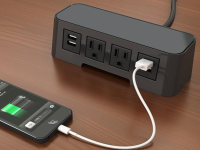 Black with grey top Burele in surface power and data 3 ac power, 1 USB ports, and 72