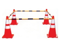 Safety cones forming safety barrier