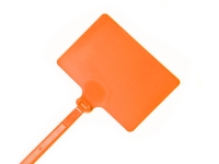 orange flag top zip tie, 2 inches by 3 inches
