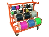 rack a tier cable cart and wire dispenser in use view