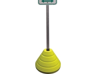 weighted yellow sign post base holding sign with square post hole