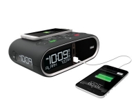 Black Ihome HWL83 alarm clock with usb charging phone