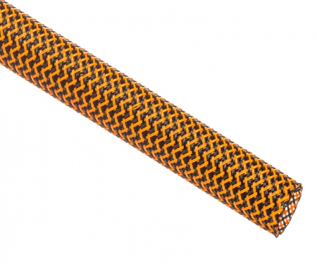 black and neon orange Techflex tight weave braided sleeving
