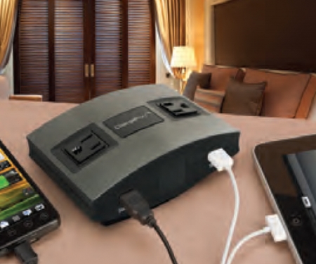 Brushed metalic horizontal chargeport desktop mount in use Brushed metalic horizontal chargeport desktop mount in use