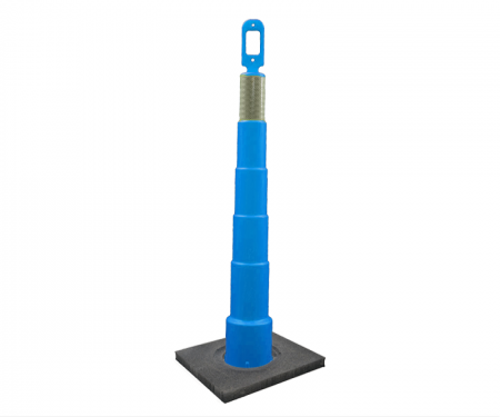 Cortina Grip n Go blue traffic channelizer cone with 1 reflective 6 inch collar, high intensity 10 lb square base, and 42 inch height