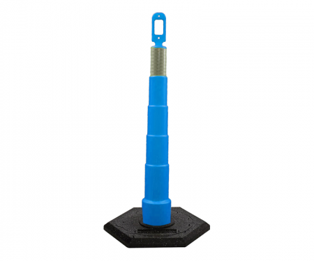 Cortina Grip n Go blue traffic channelizer cone with 1 reflective 6 inch collar, high intensity 16 lb hexagon base, and 42 inch height
