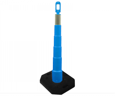 Cortina Grip n Go blue traffic channelizer cone with 1 reflective 6 inch collar, high intensity 30 lb rectangle base, and 42 inch height