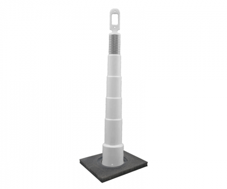 Cortina Grip n Go white traffic channelizer cone with 1 reflective 6 inch collars, high intensity 10 lb square base, and 42 inch height