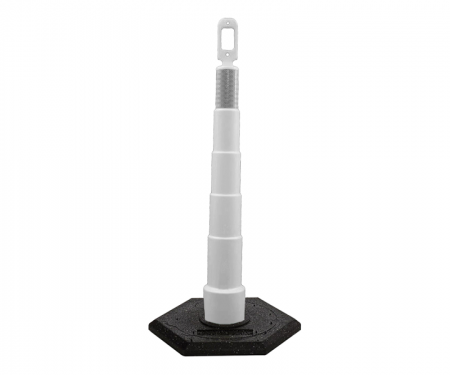 Cortina Grip n Go white traffic channelizer cone with 1 reflective 6 inch collars, high intensity 16 lb hexagon base, and 42 inch height