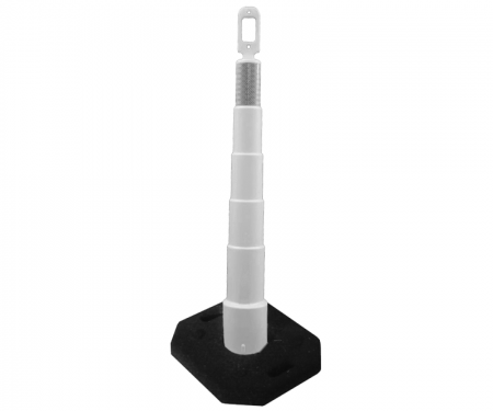 Cortina Grip n Go white traffic channelizer cone with 1 reflective 6 inch collars, high intensity 30 lb rectangle base, and 42 inch height