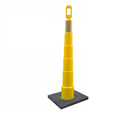 Cortina Grip n Go yellow traffic channelizer cone with 1 reflective 6 inch collars, high intensity 10 lb square base, and 42 inch height