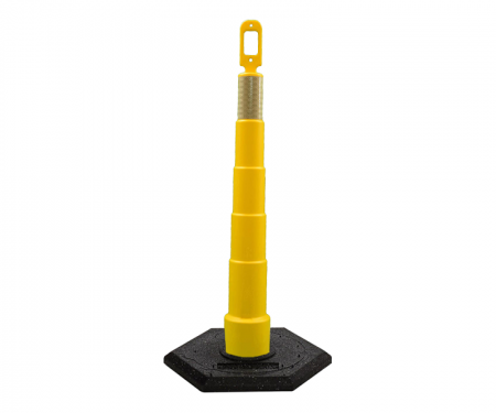 Cortina Grip n Go yellow traffic channelizer cone with 1 reflective 6 inch collars, high intensity 16 lb hexagon base, and 42 inch height