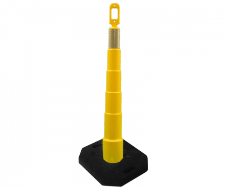 Cortina Grip n Go yellow traffic channelizer cones with 1 reflective 6 inch collars, high intensity 30 lb rectangle base, and 42 inch height