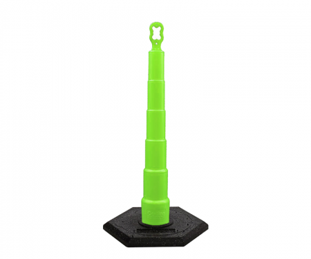 Cortina Grip n Go lime green traffic channelizer cones with no collar, 16 lb hexagon base, and 42 inch height