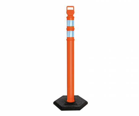 Ez grab delineator with a hexagon rubber base and orange reflective collar
