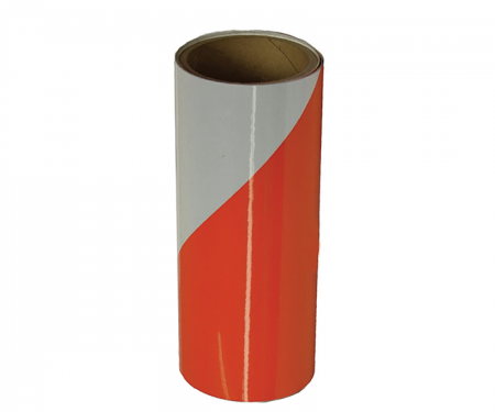 Cortina orange engineer grade reflective barricade tape with 50 yard length, 6 inch width, and 6 inch left stripe