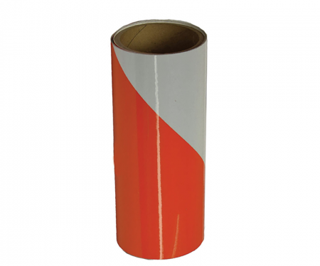 Cortina orange engineer grade reflective barricade tape with 50 yard length, 6 inch width, and 6 inch right stripe