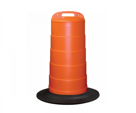 Orange traffic channelizer barrel drum with snap on base and no rubber ring