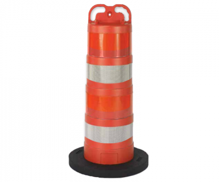 Cortina orange trail guide traffic channelizer barrel drum slim with (4) 4 inch engineer grade high intensity diamond grade with fluorescent stripes and 20lb recycled rubber base