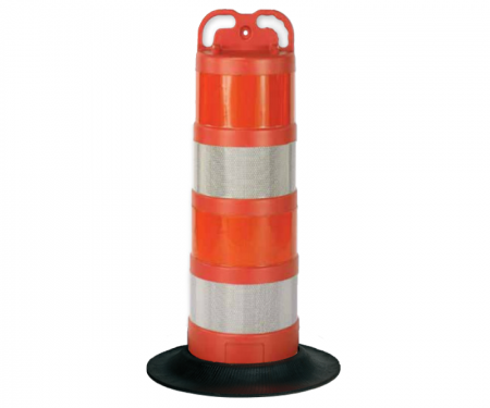 Cortina orange trail guide traffic channelizer barrel drum slim with (4) 6 inch engineer grade high intensity diamond grade with fluorescent stripes and 18lb tire ring base