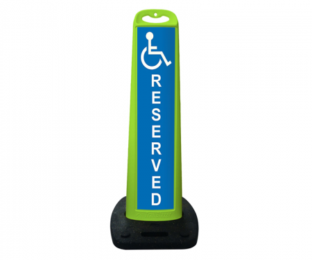 Trailblazer vertical traffic panel sign, Reserved for Handicap, Black/Blue/Lime Green