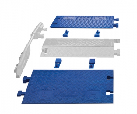 diagram of linebacker cable protector ada kit, ramps highlighted in blue
