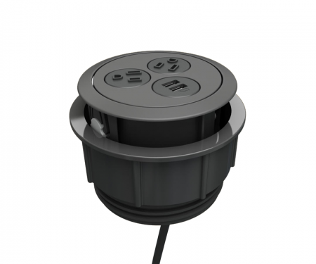 Eclipse circular powered desk grommet, black