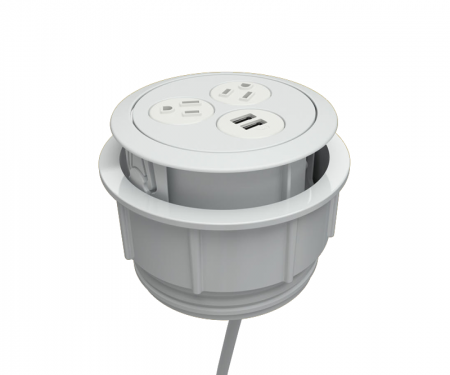 Eclipse circular powered desk grommet, white