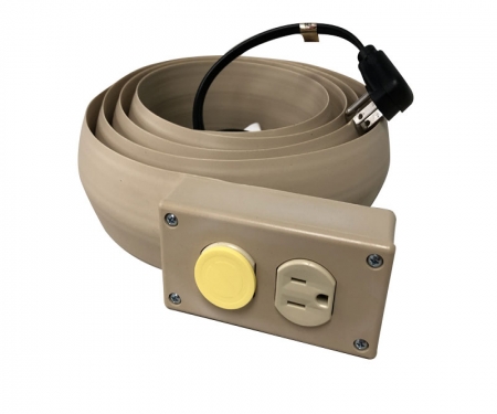 Beige electrical extension cord cover with duplex outlets