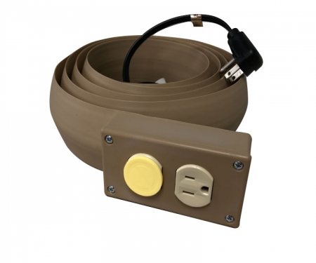 brown electrical extension cord cover with duplex outlets