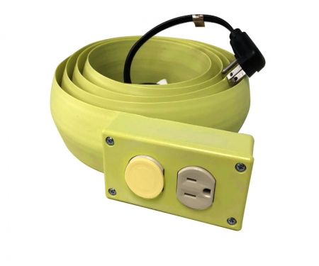 Yellow electrical extension cord cover with duplex outlets