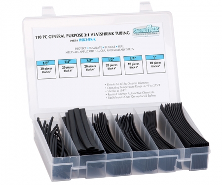3:1 Heat shrink kit, black, multi sizes