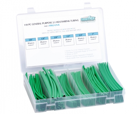 2:1 Heat shrink kit, green,multi sizes