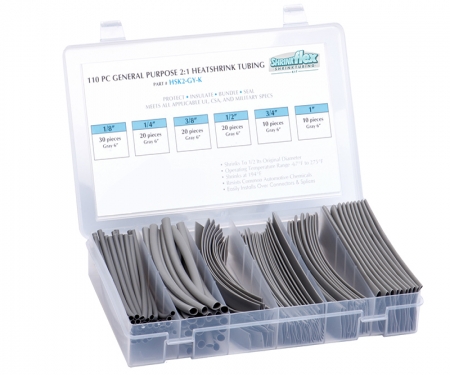 2:1 Heat shrink kit, gray, multi sizes