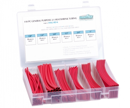 2:1 Heat shrink kit, red, multi sizes