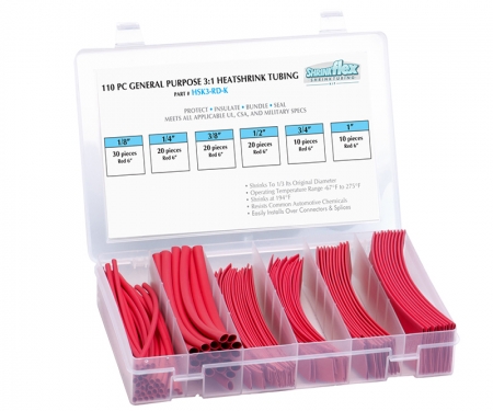 3:1 Heat shrink kit, red, multi sizes