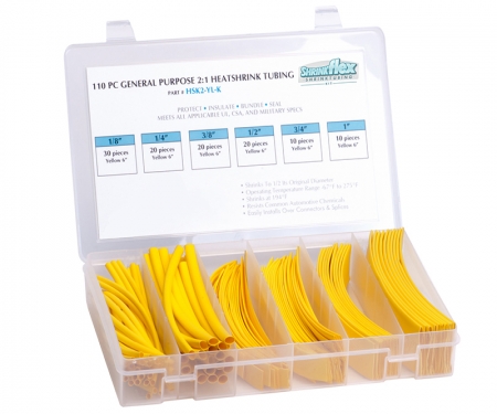 3:1 Heat shrink kit, yellow, multi sizes