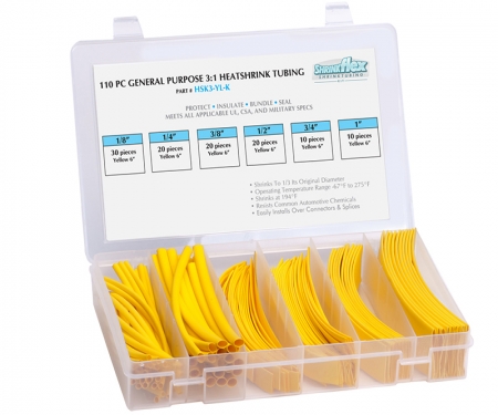 Polyolefin heat shrink kit, multi sizes, yellow