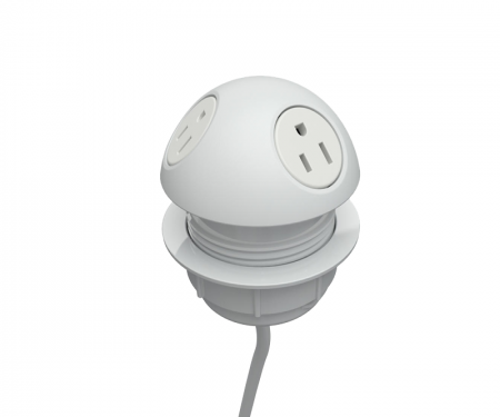 White hemisphere desk power grommet with 3 a/c power and 120