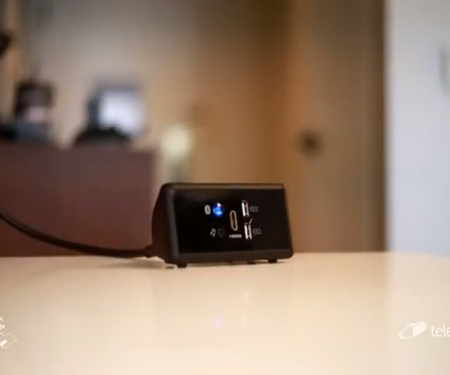 Black mediahub mini with bluetooth audio, stereo jack, 2 USB charge port, and HDMI cable port application example 