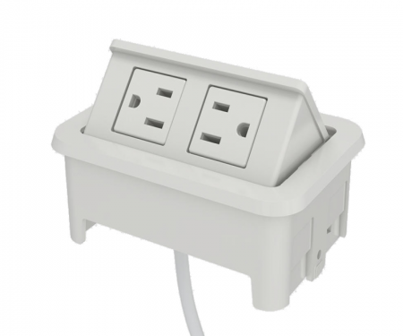 White nacre 2-port open power and data grommet with 2 ac power and 72