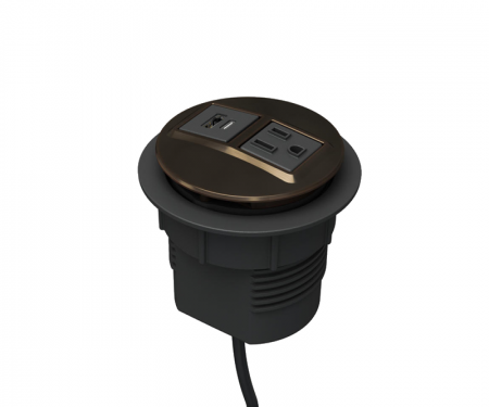 Data bronze plated node power and data desk grommet with 1 ac power, 1 usb a and c, and 72