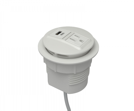 Parchment powdercoat node power and data desk grommet with 1 ac power, 1 USB a and c, and 72