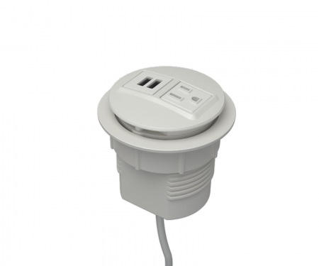 Parchment powdercoat node power and data desk grommet with 1 ac power, 1 USB charger, and 72