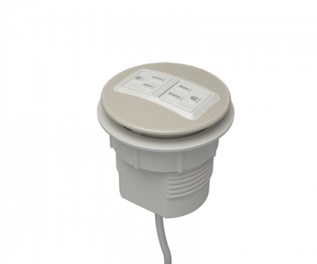 Cream leather parchment powdercoat node power and data desk grommet with 2 ac power and 72
